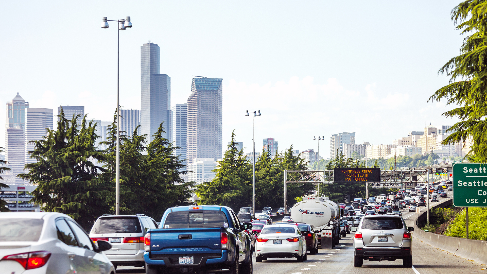 Cars driving down a freeway